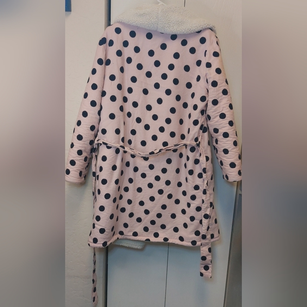 Boden Fuzzy Dressing Gown Robe Size Medium Polka-dot Pink Black Cozy Comfy Warm - Picture 6 of 13